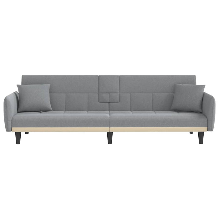 Sofa Bed With Cup Holders Light Grey Fabric Tponlk