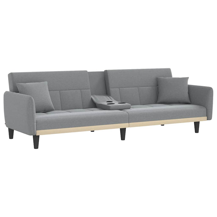 Sofa Bed With Cup Holders Light Grey Fabric Tponlk