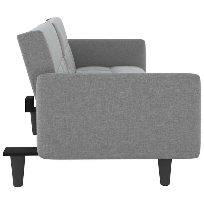 Sofa Bed With Cup Holders Light Grey Fabric Tponlk