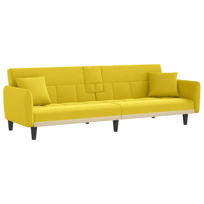 Sofa Bed With Cup Holders Light Yellow Fabric Tponit