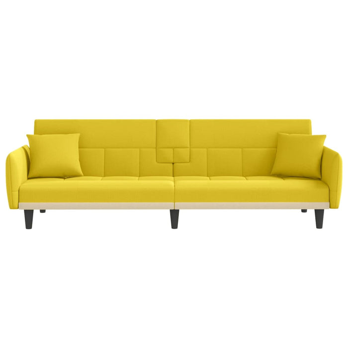 Sofa Bed With Cup Holders Light Yellow Fabric Tponit