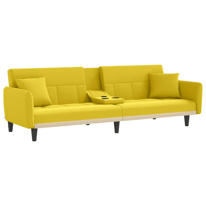 Sofa Bed With Cup Holders Light Yellow Fabric Tponit