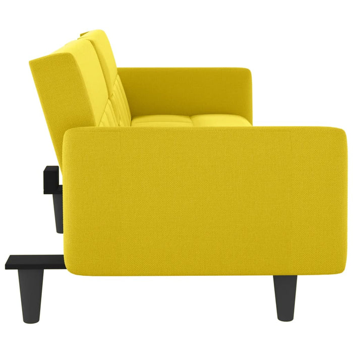 Sofa Bed With Cup Holders Light Yellow Fabric Tponit