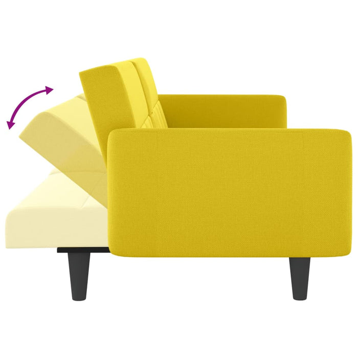 Sofa Bed With Cup Holders Light Yellow Fabric Tponit