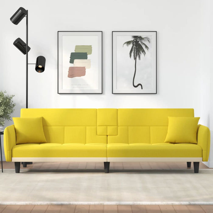 Sofa Bed With Cup Holders Light Yellow Fabric Tponit