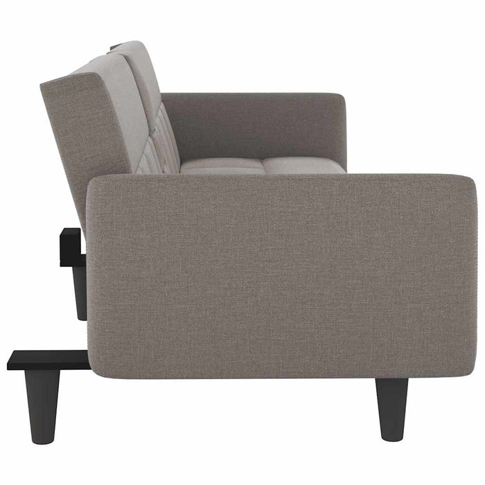 Sofa Bed With Cup Holders Taupe Fabric Tponia