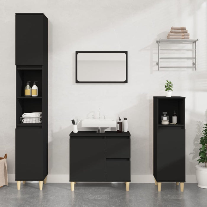 Bathroom Cabinet Black 30X30X100 Cm Engineered Wood Noknbp