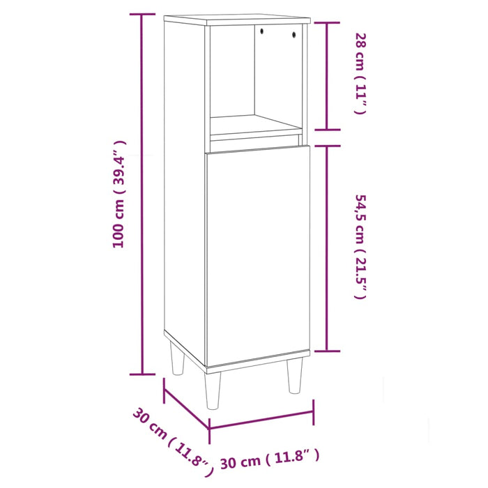 Bathroom Cabinet Glossy Look White 30X30X100 Cm Engineered Wood Noknbl