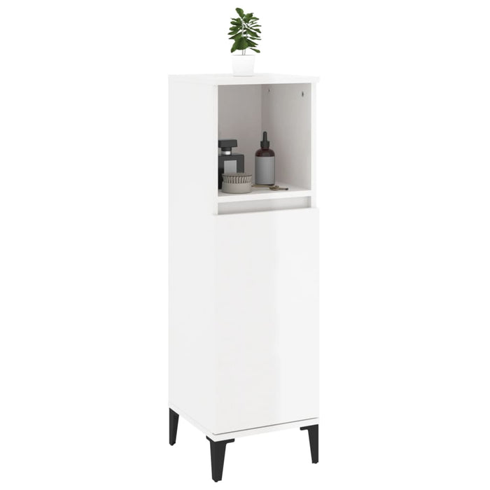 Bathroom Cabinet Glossy Look White 30X30X100 Cm Engineered Wood Noknoa