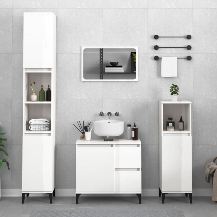 Bathroom Cabinet Glossy Look White 30X30X100 Cm Engineered Wood Noknoa