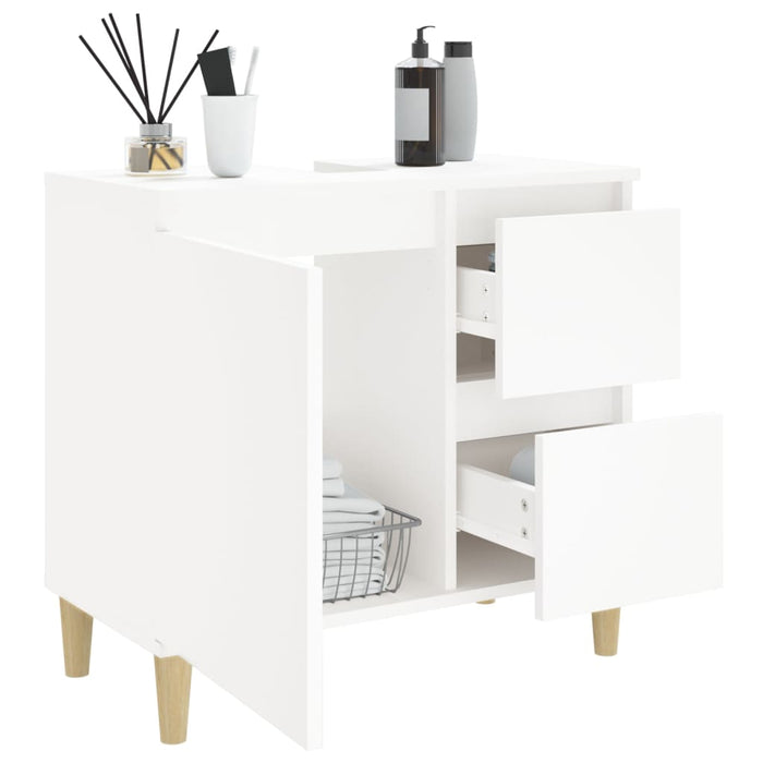 Bathroom Cabinet White 65X33X60 Cm Engineered Wood Noknxb