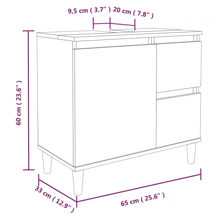 Bathroom Cabinet White 65X33X60 Cm Engineered Wood Noknxb