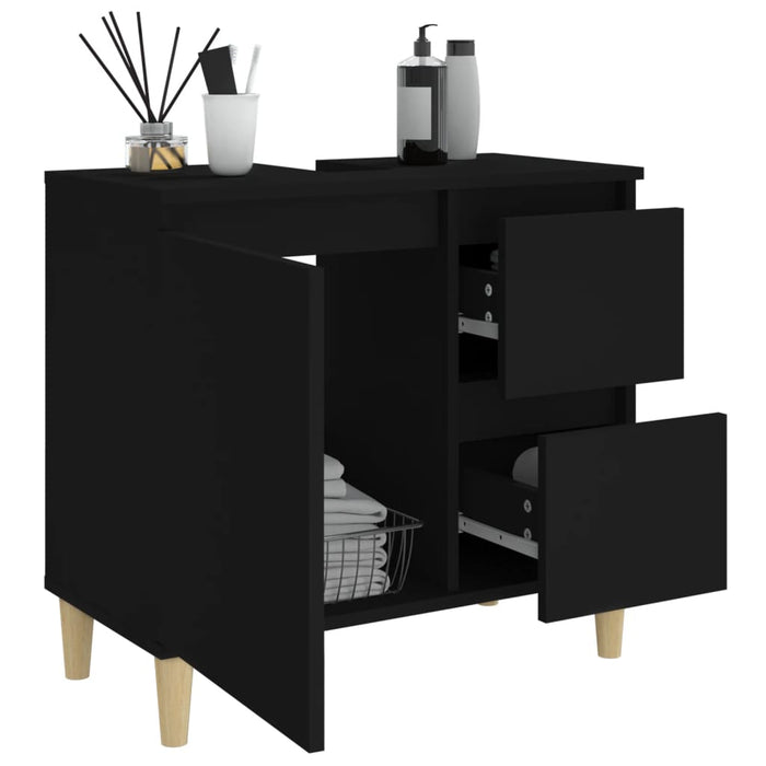 Bathroom Cabinet Black 65X33X60 Cm Engineered Wood Noknxo