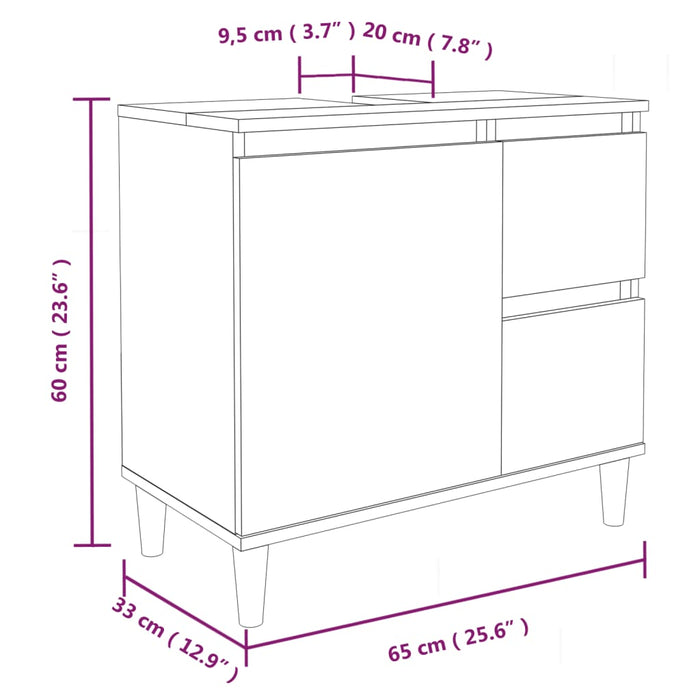 Bathroom Cabinet Black 65X33X60 Cm Engineered Wood Noknxo