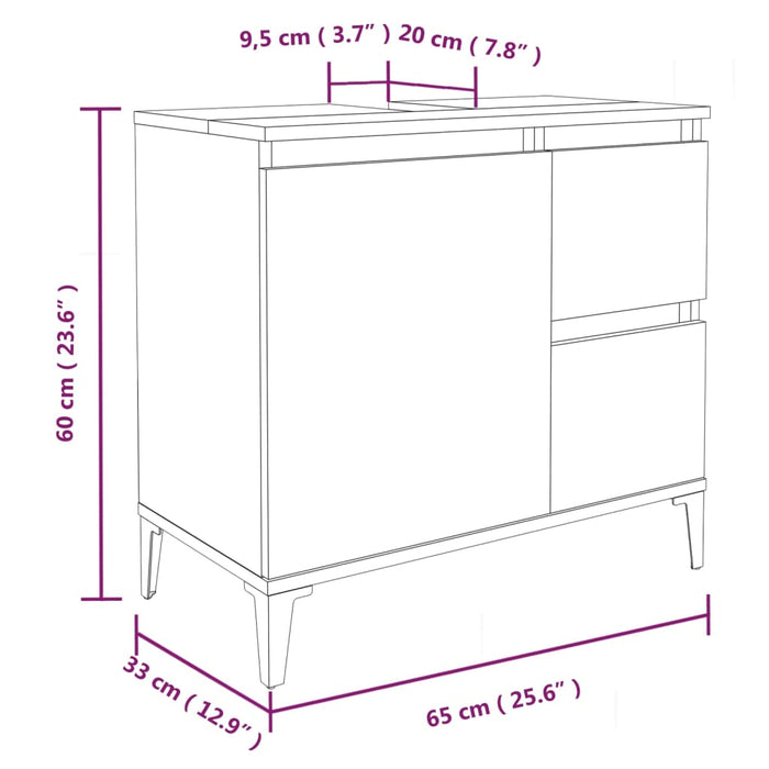 Bathroom Cabinet White 65X33X60 Cm Engineered Wood Noknxn