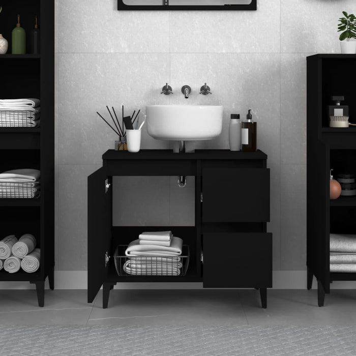 Bathroom Cabinet Black 65X33X60 Cm Engineered Wood Noknxk