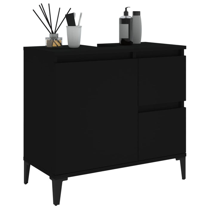 Bathroom Cabinet Black 65X33X60 Cm Engineered Wood Noknxk