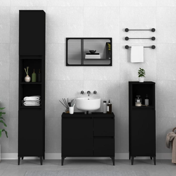 Bathroom Cabinet Black 65X33X60 Cm Engineered Wood Noknxk