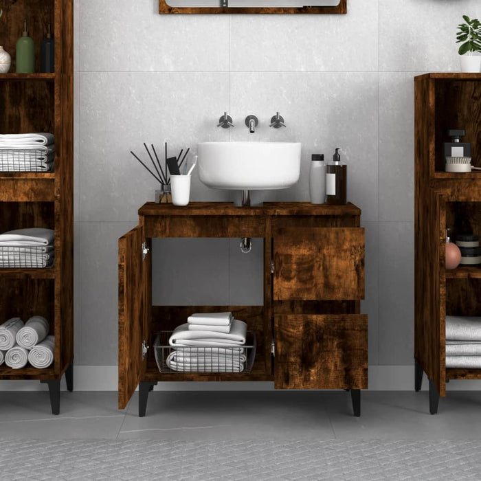 Bathroom Cabinet Smoked Oak 65X33X60 Cm Engineered Wood Nokntt