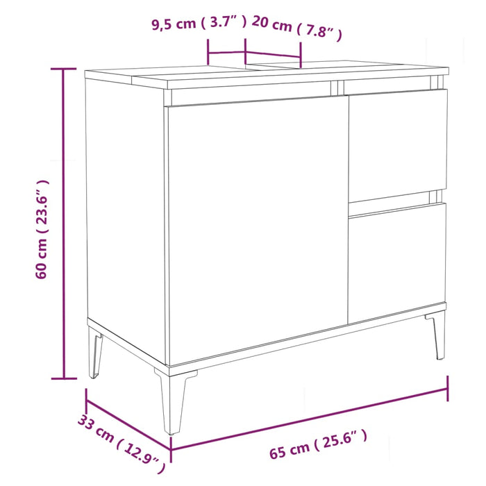 Bathroom Cabinet Smoked Oak 65X33X60 Cm Engineered Wood Nokntt