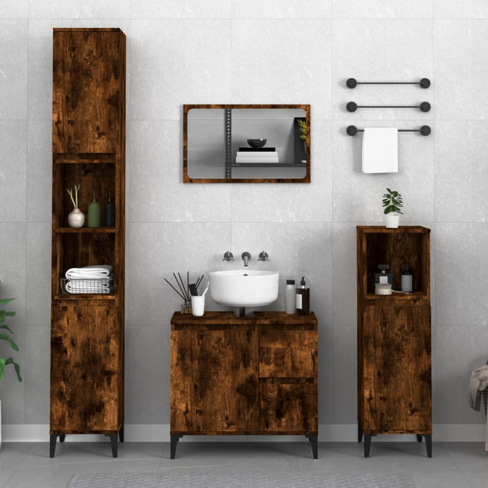 Bathroom Cabinet Smoked Oak 65X33X60 Cm Engineered Wood Nokntt