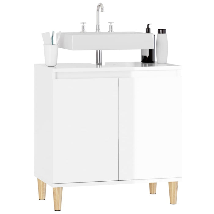 Sink Cabinet Glossy Look White 58X33X60 Cm Engineered Wood Nxoxpa