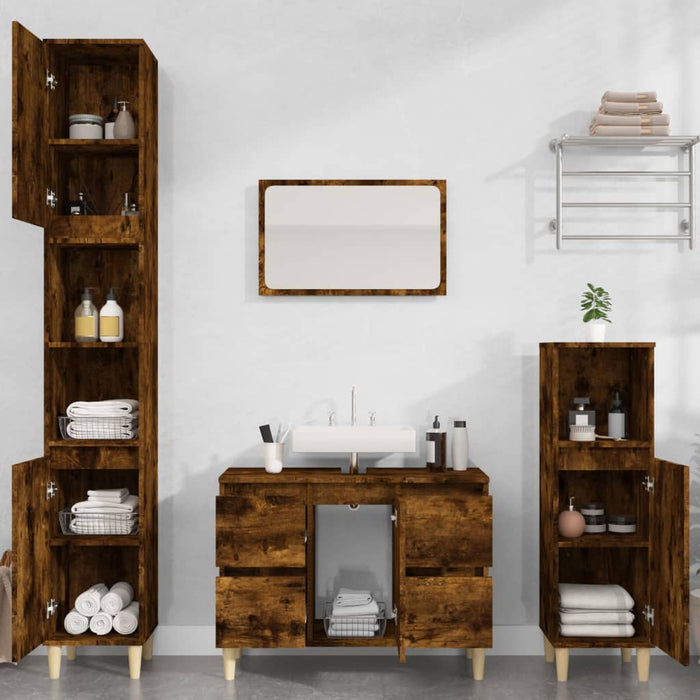 Sink Cabinet Smoked Oak 80X33X60 Cm Engineered Wood Nxoxit