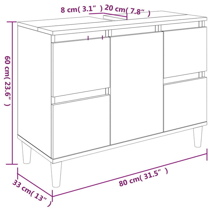 Sink Cabinet Smoked Oak 80X33X60 Cm Engineered Wood Nxoxit