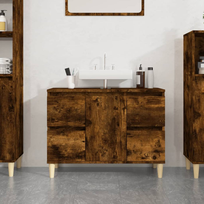 Sink Cabinet Smoked Oak 80X33X60 Cm Engineered Wood Nxoxit