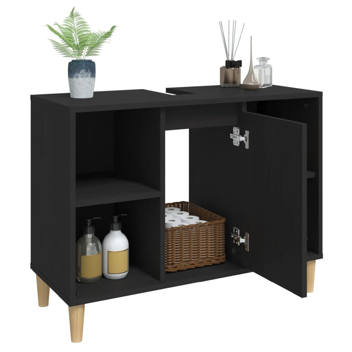 Sink Cabinet Black 80X33X60 Cm Engineered Wood Nxoxnp