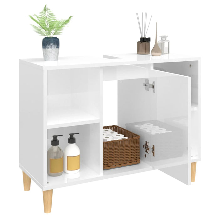 Sink Cabinet Glossy Look White 80X33X60 Cm Engineered Wood Nxoxnl