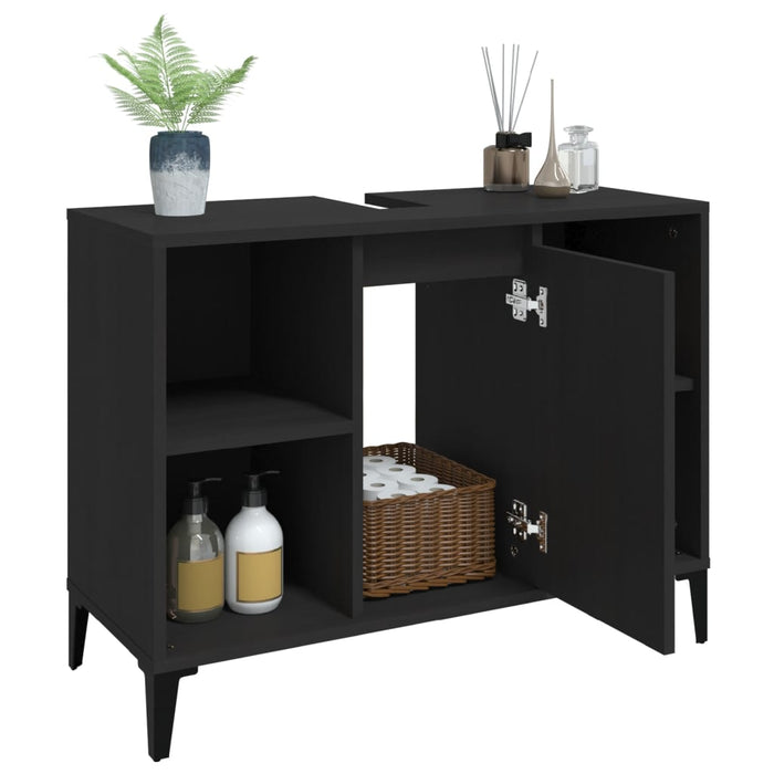 Sink Cabinet Black 80X33X60 Cm Engineered Wood Nxoxkt