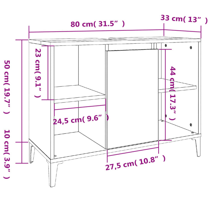 Sink Cabinet Black 80X33X60 Cm Engineered Wood Nxoxkt