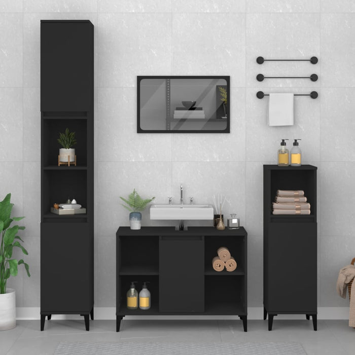 Sink Cabinet Black 80X33X60 Cm Engineered Wood Nxoxkt