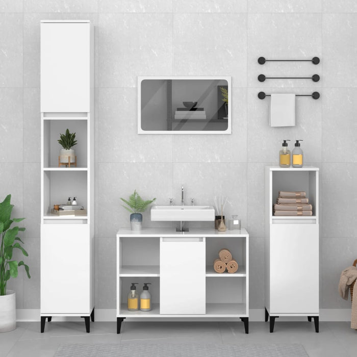 Sink Cabinet Glossy Look White 80X33X60 Cm Engineered Wood Nxoxka