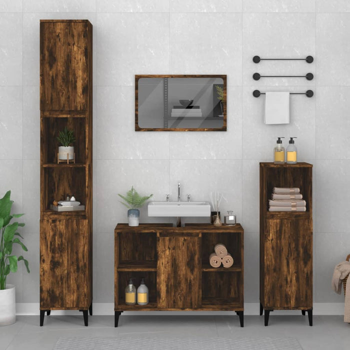 Sink Cabinet Smoked Oak 80X33X60 Cm Engineered Wood Nxoxki