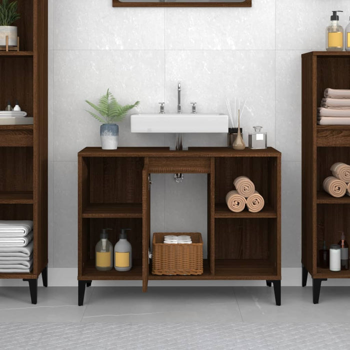 Sink Cabinet Brown Oak 80X33X60 Cm Engineered Wood Nxoxkk