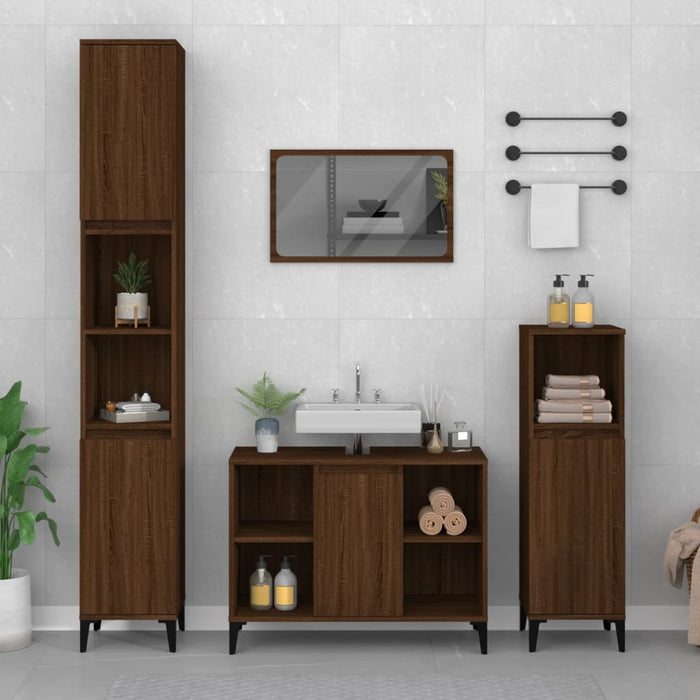 Sink Cabinet Brown Oak 80X33X60 Cm Engineered Wood Nxoxkk