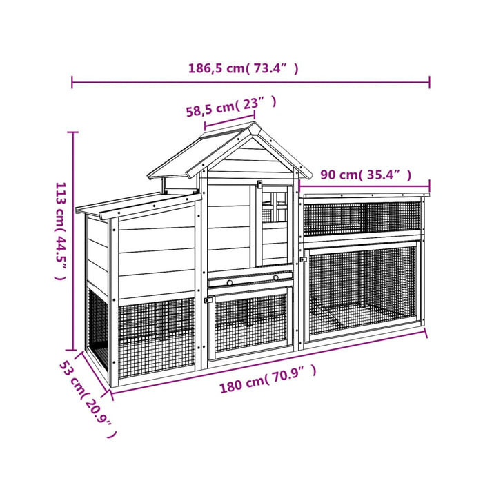 Chicken Coop Grey 186.5X58.5X113 Cm Solid Wood Pine Oixxxk