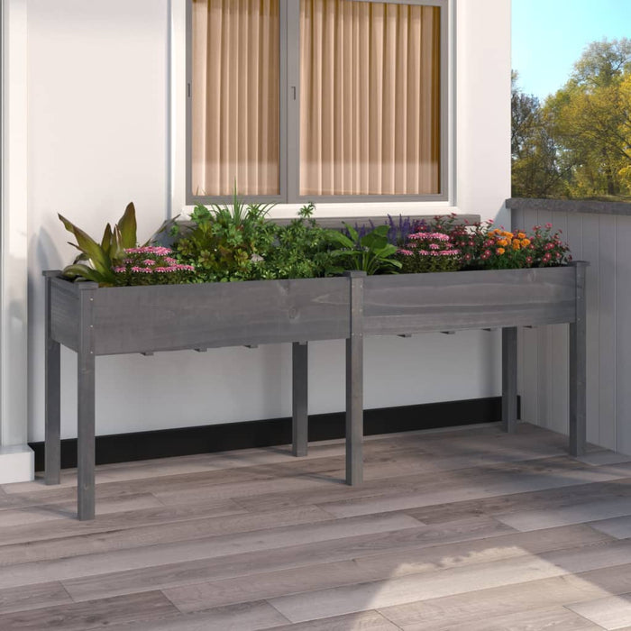 Planter With Liner Grey 203X53X76 Cm Solid Wood Fir Tlaxao