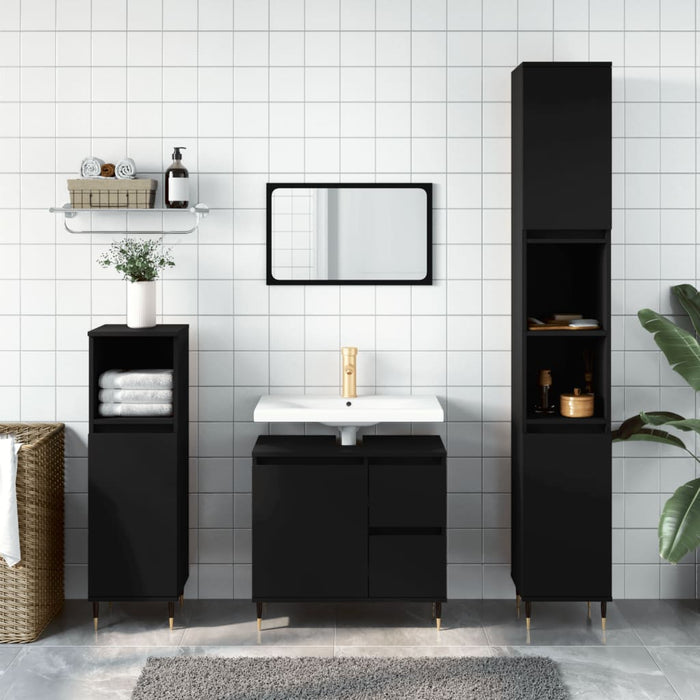 Bathroom Cabinet Black 30X30X190 Cm Engineered Wood Ntopxp