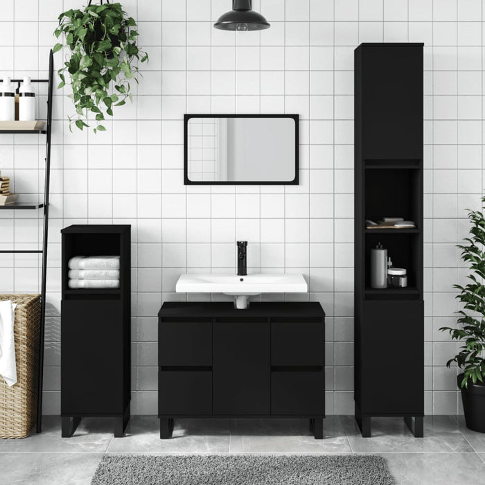 Bathroom Cabinet Black 80X33X60 Cm Engineered Wood Ntollo