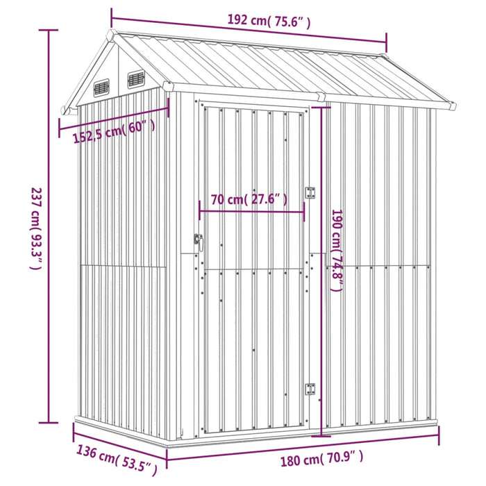 Garden Shed Light Grey 192X152.5X237 Cm Galvanised Steel Tlaptb