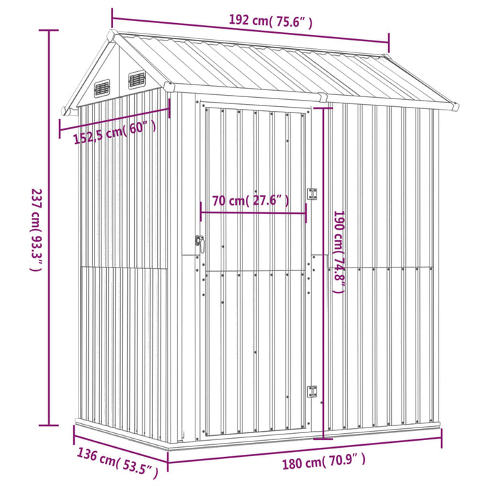 Garden Shed Anthracite 192X152.5X237 Cm Galvanised Steel Tlapto