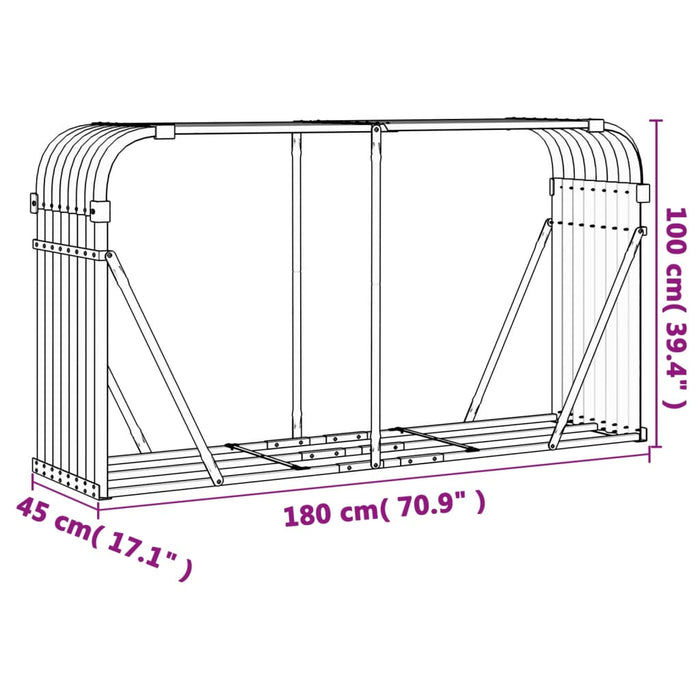 Log Holder Anthracite 180X45X100 Cm Galvanised Steel Tlapla