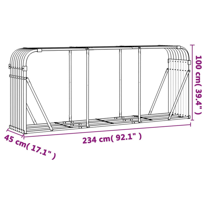 Log Holder Anthracite 234X45X100 Cm Galvanised Steel Tlaplp