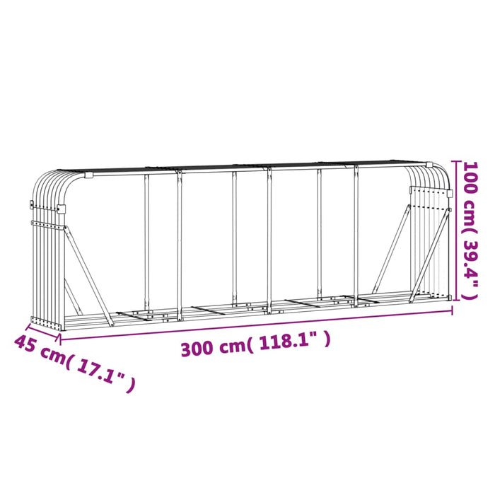 Log Holder Light Brown 300X45X100 Cm Galvanised Steel Tlapnl