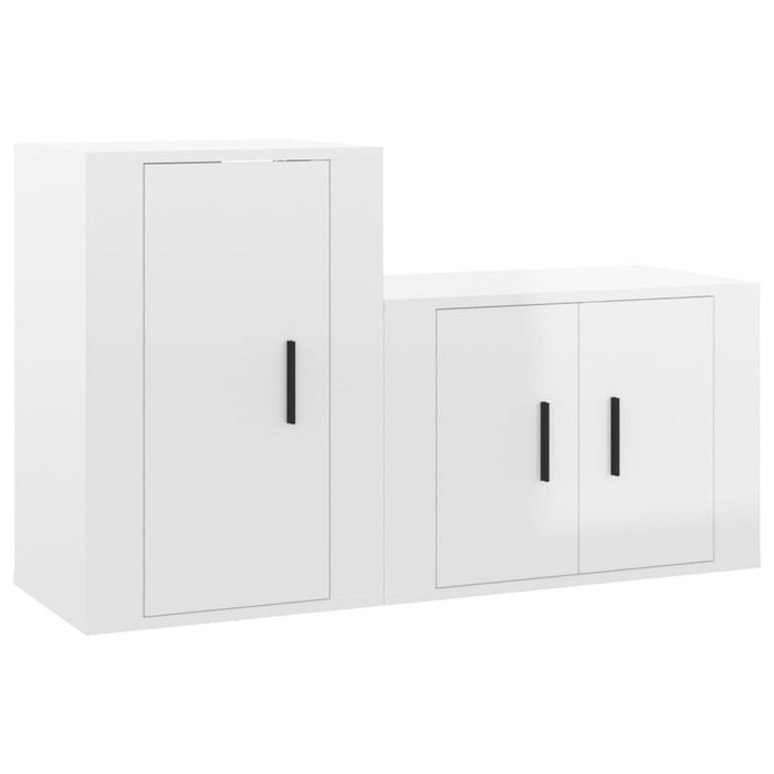 2 Piece Tv Cabinet Set Glossy Look White Engineered Wood Tonntkx