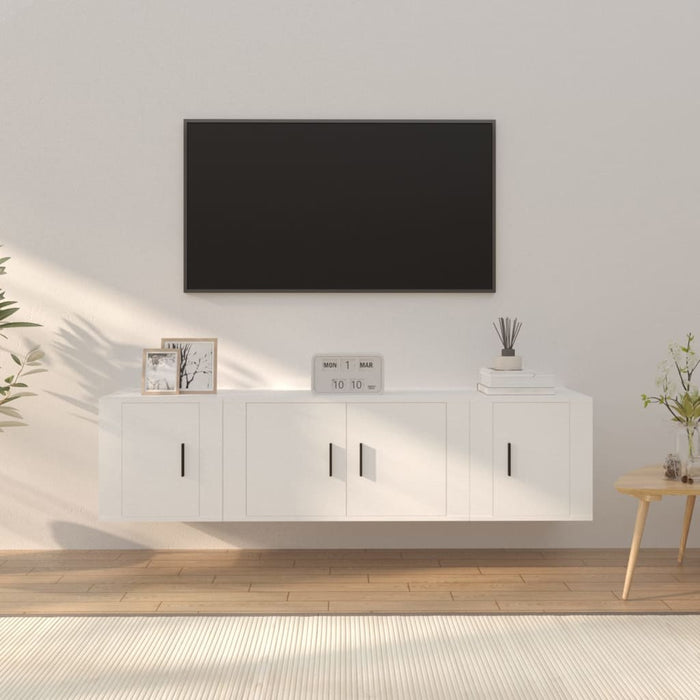 3 Piece Tv Cabinet Set White Engineered Wood Tonntkn