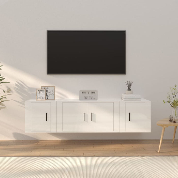 3 Piece Tv Cabinet Set Glossy Look White Engineered Wood Tonnabb